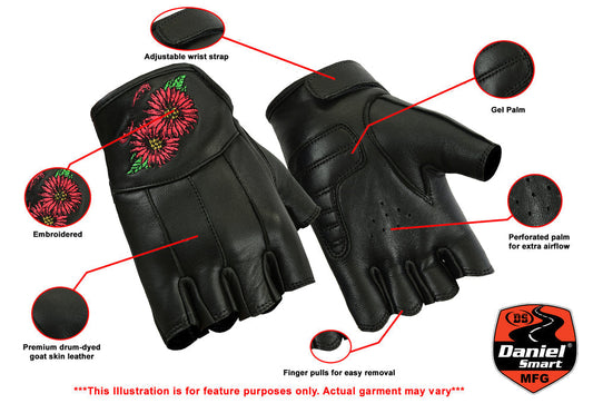 DS Women's Embroidered Fingerless Glove