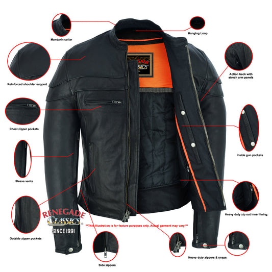Infographic Speedster Black Men’s Leather Motorcycle Jacket
