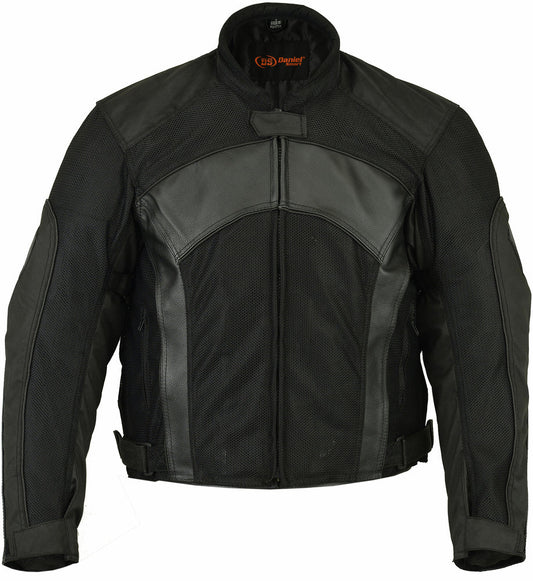 DS Mens Leather & Mesh Motorcycle Jacket  – Waterproof Liner