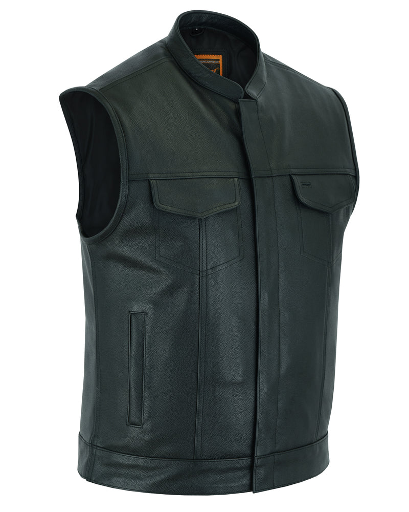 DS Blackhawk Scoop Collar Men's Motorcycle Vest - Smart Access Pocket & Hidden Zipper