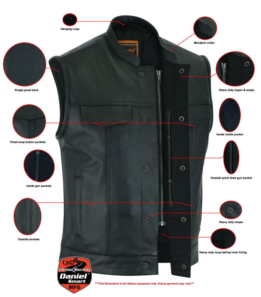 DS Blackhawk Scoop Collar Men's Motorcycle Vest - Smart Access Pocket & Hidden Zipper
