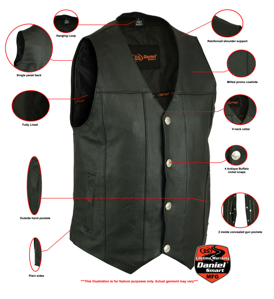 DS Men's Milled Single Back Panel Leather Vest - Black