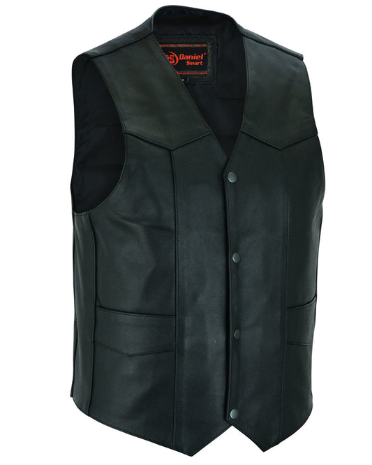 DS Men's Traditional Leather Motorcycle Vest - Black