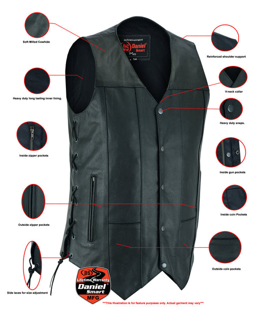 DS Men's Ten Pocket Utility Black Vest - TALL