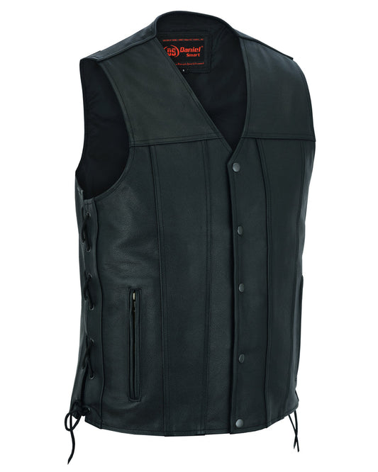 DS Men's Tall Classic Tapered Bottom Biker Leather Vest- Black
