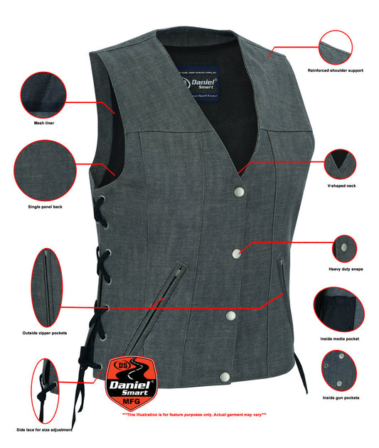Infographic DM Women's Rough Rub-Off Raw Finish Broken Gray Denim Vest
