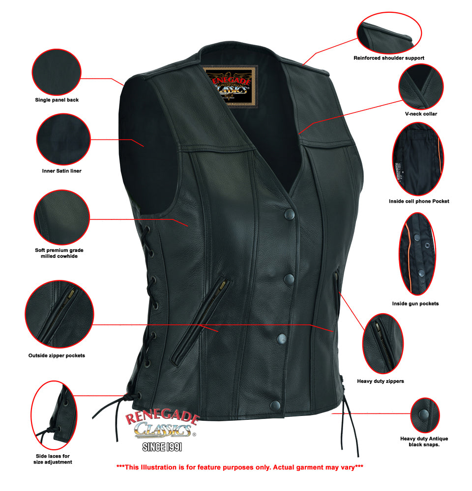 Infographic Ella Leather Ladies Vest