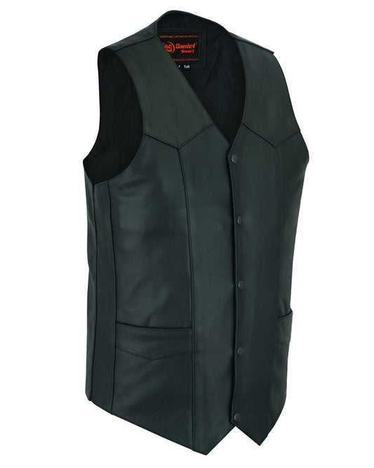 DS Men's Tall Classic Motorcycle Leather Vest - Black