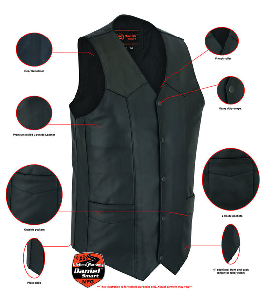 DS Men's Tall Classic Motorcycle Leather Vest - Black