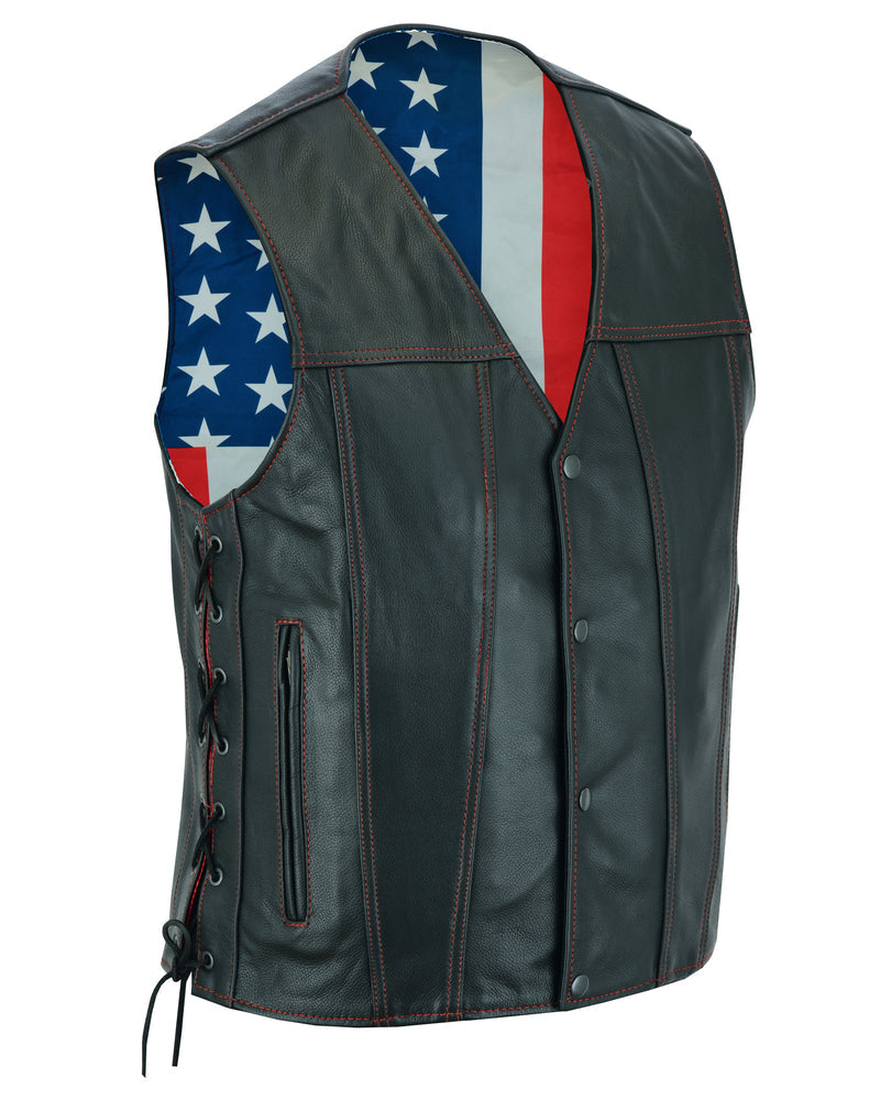 DS Men's Honor Ride Black Leather Motorcycle with Vest Red Stitching