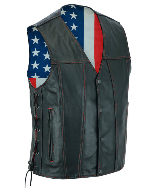 DS Men's Honor Ride Black Leather Motorcycle with Vest Red Stitching