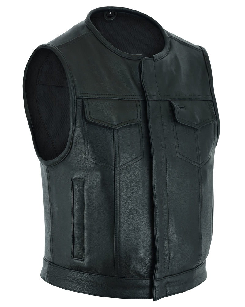 DS Men's Drop Zone Leather Motorcycle Vest – Black