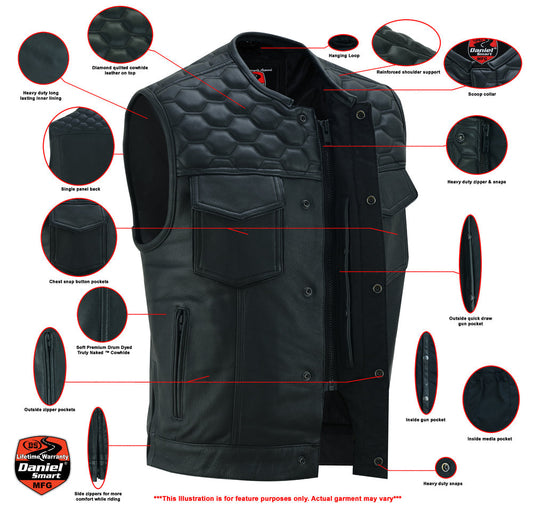 Infographic Black Horse Men's Leather Motorcycle Vest