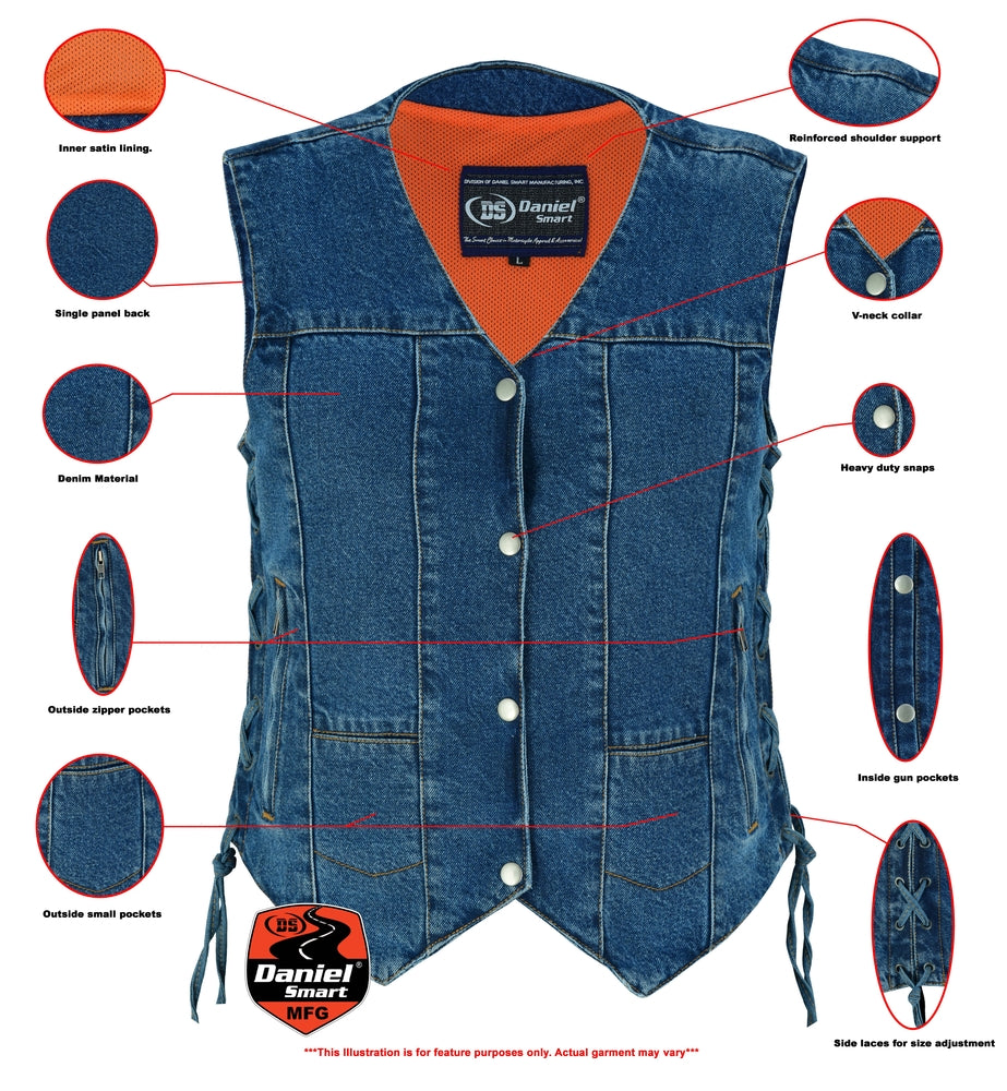 Infographic DM Women's 6 Pocket Denim Utility Vest - Blue