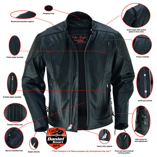 Infographic AM Knucklehead Premium Black Men’s Leather Motorcycle Jacket