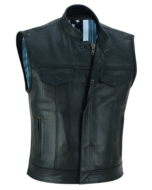 DS Private Men's Black Leather Motorcycle Vest