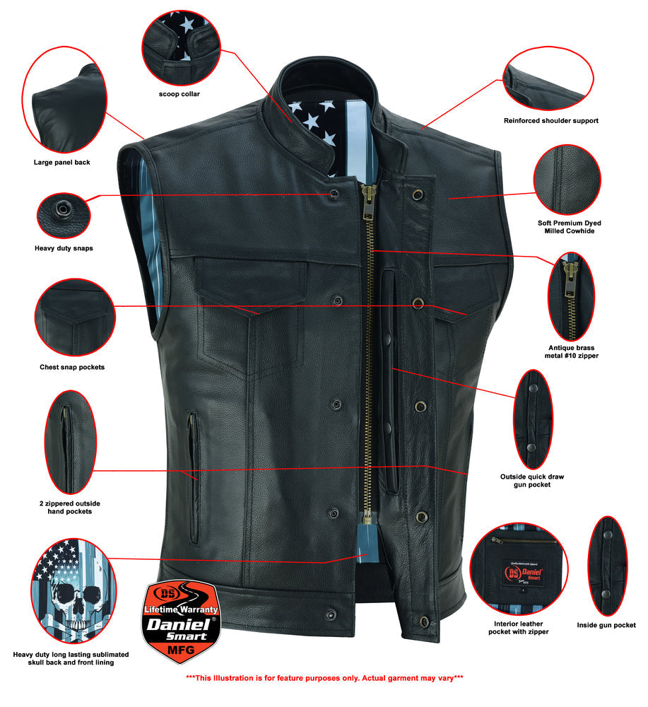 DS Private Men's Black Leather Motorcycle Vest