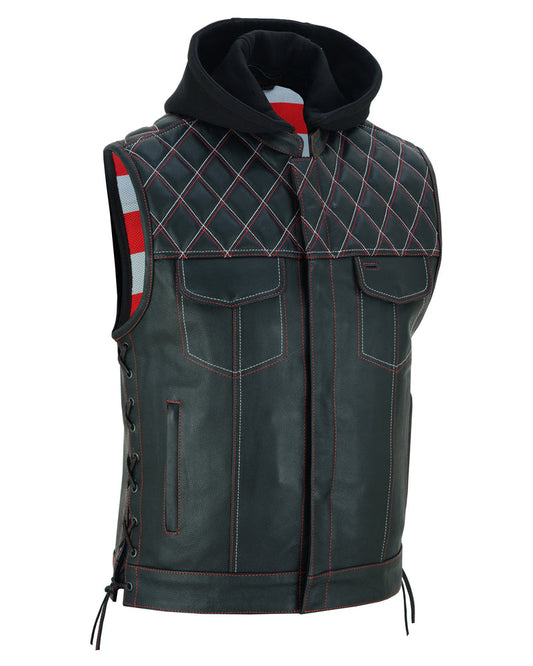 DS Men's Road Edge Leather Black Vest – Removable Hood