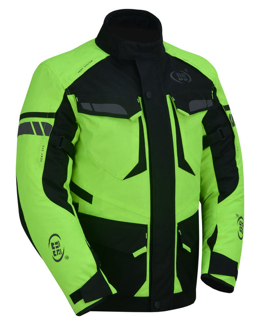 DS 4-Season Hi-Vis Mens Textile Motorycyle Jacket  Waterproof & Ventilated