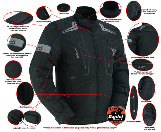 DS Flight Wings - Mens Textile Motorcycle Jacket - Black