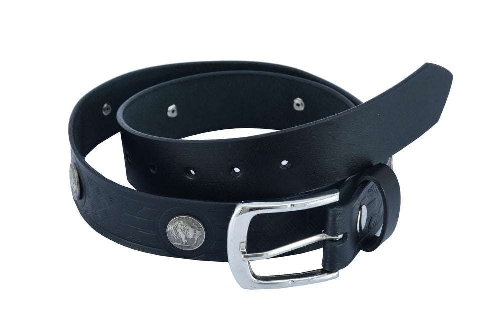 Classic Black Leather Belt with Buffalo Nickels