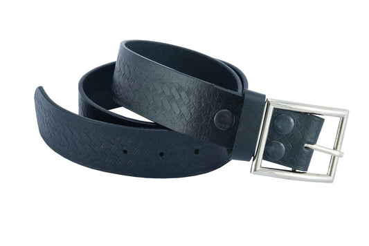 Alternate View Timeless Black Basket Weave Pattern Leather Belt
