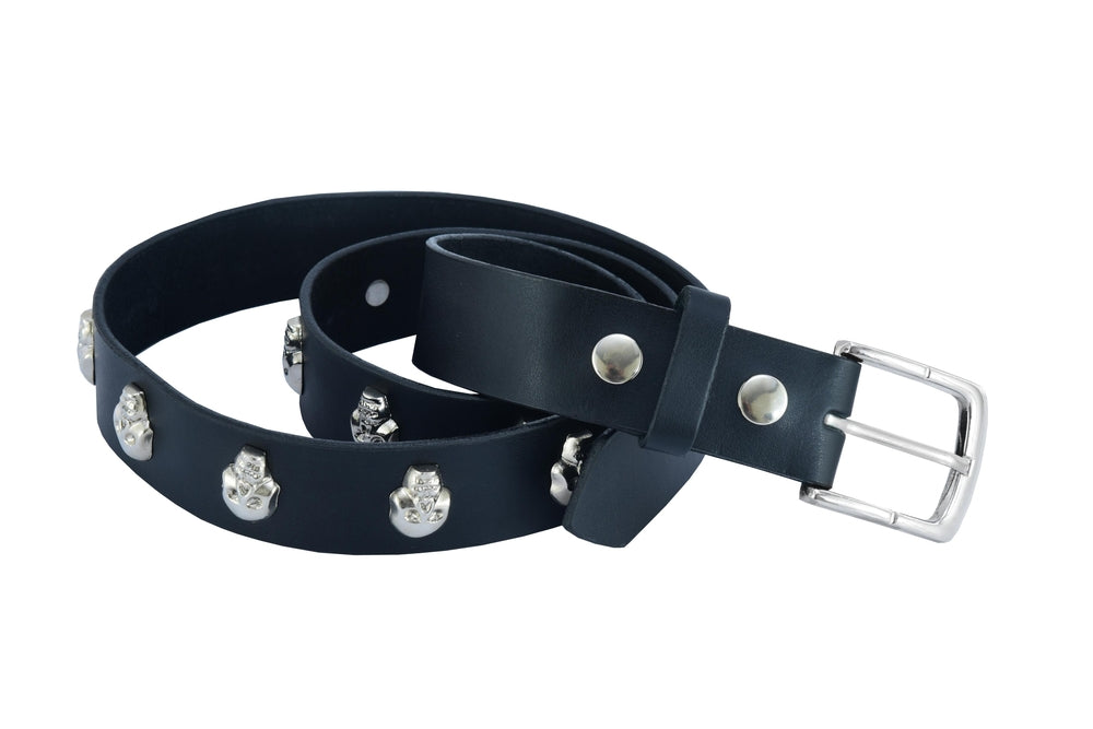 Coiled BLT Skull Heads Black Genuine Leather Belt