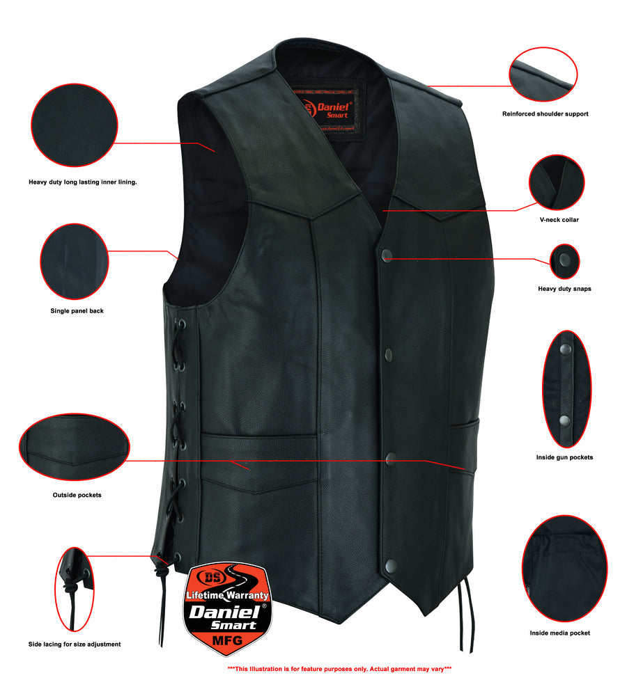 DS Men's Traditional Leather side lacing Vest - Black