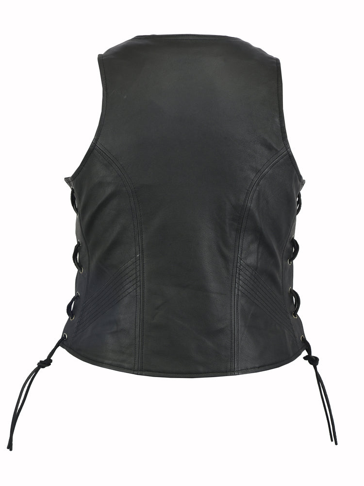 Rear View DS Women's Stylish Open Neck Side Lace Zipper Front Vest