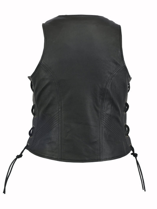 Rear View DS Women's Stylish Open Neck Side Lace Zipper Front Vest