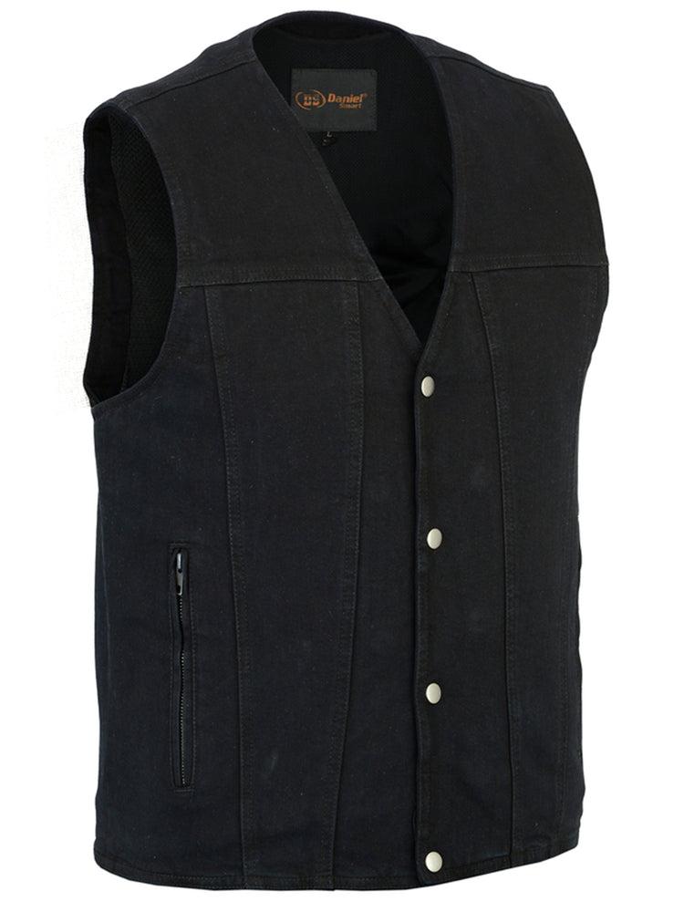DM Men's Black Plain sides Denim Motorcycle Vest –  Heavy Snaps