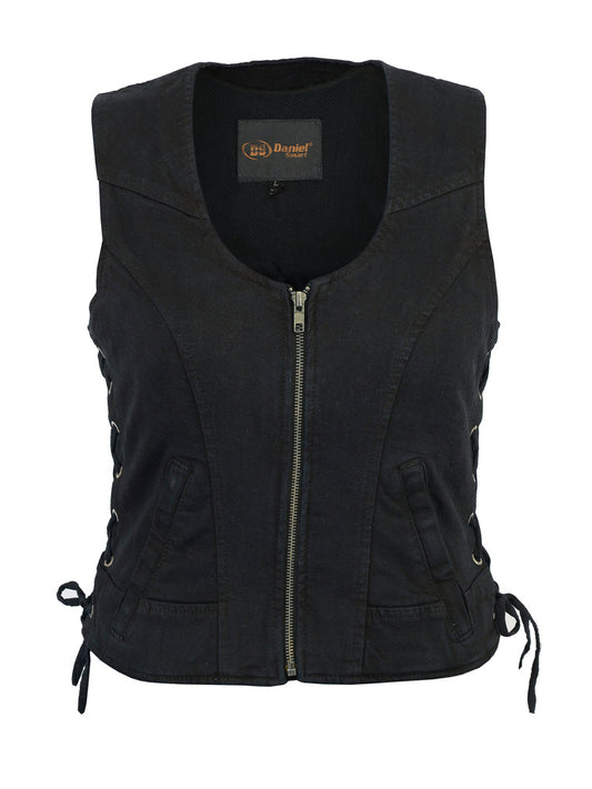 Full Front DM Women's Stylish Black Denim Vest