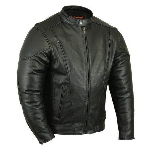 DS Men’s Black Vented Motorcycle Jacket with Plain Sides