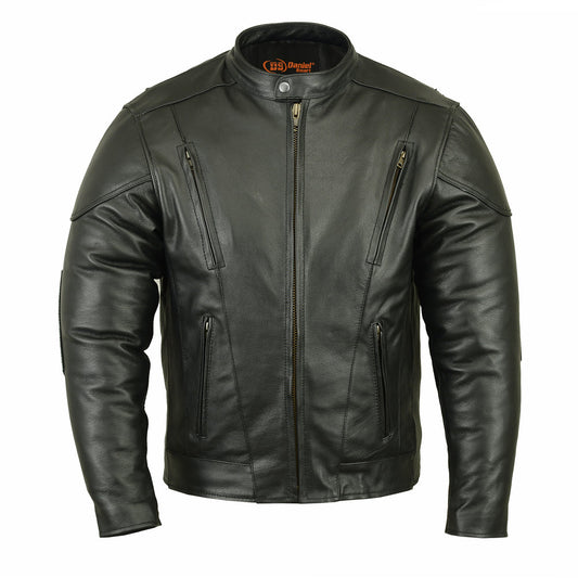 DS Men’s Black Vented Motorcycle Jacket with Plain Sides