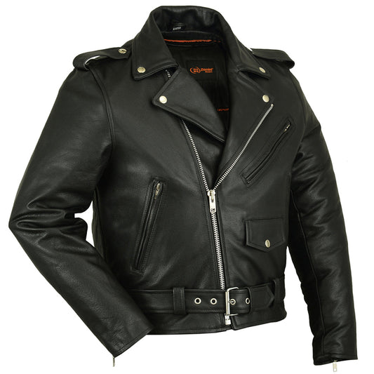 DS Men's Classic Plain Side Police Style Motorcycle Jacket - Black