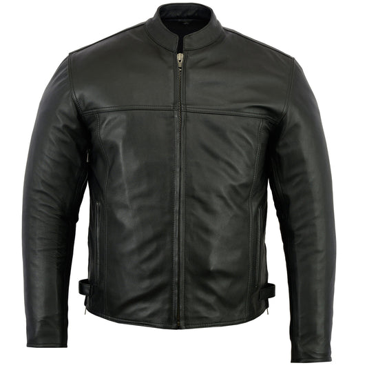 Full Front DS Men’s Black Scooter Leather Jacket