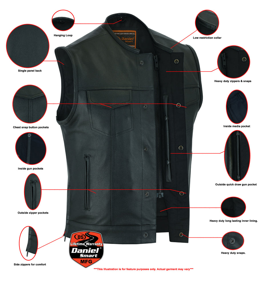 DS Eclipse Black Motorcycle Vest - Hidden Smart Access Pockets & Durable Lining