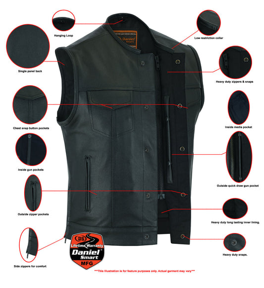 DS Eclipse Black Motorcycle Vest - Hidden Smart Access Pockets & Durable Lining