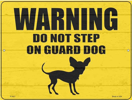Warning sign with a chihuahua dog silhouette on a yellow background