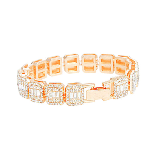 Chain Bracelet Iced Gold Square Halo Baguette