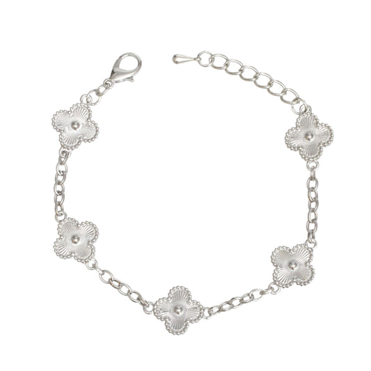 Bracelet Silver Quatrefoil Guilloche 5 Motif Chain