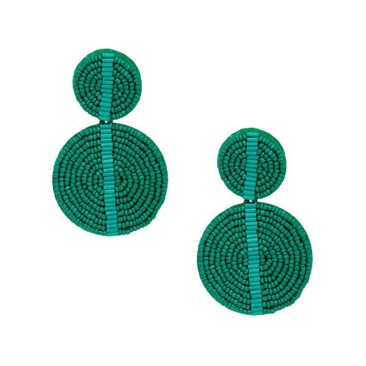 Drop Green Seed Bead and Felt Circle Earrings