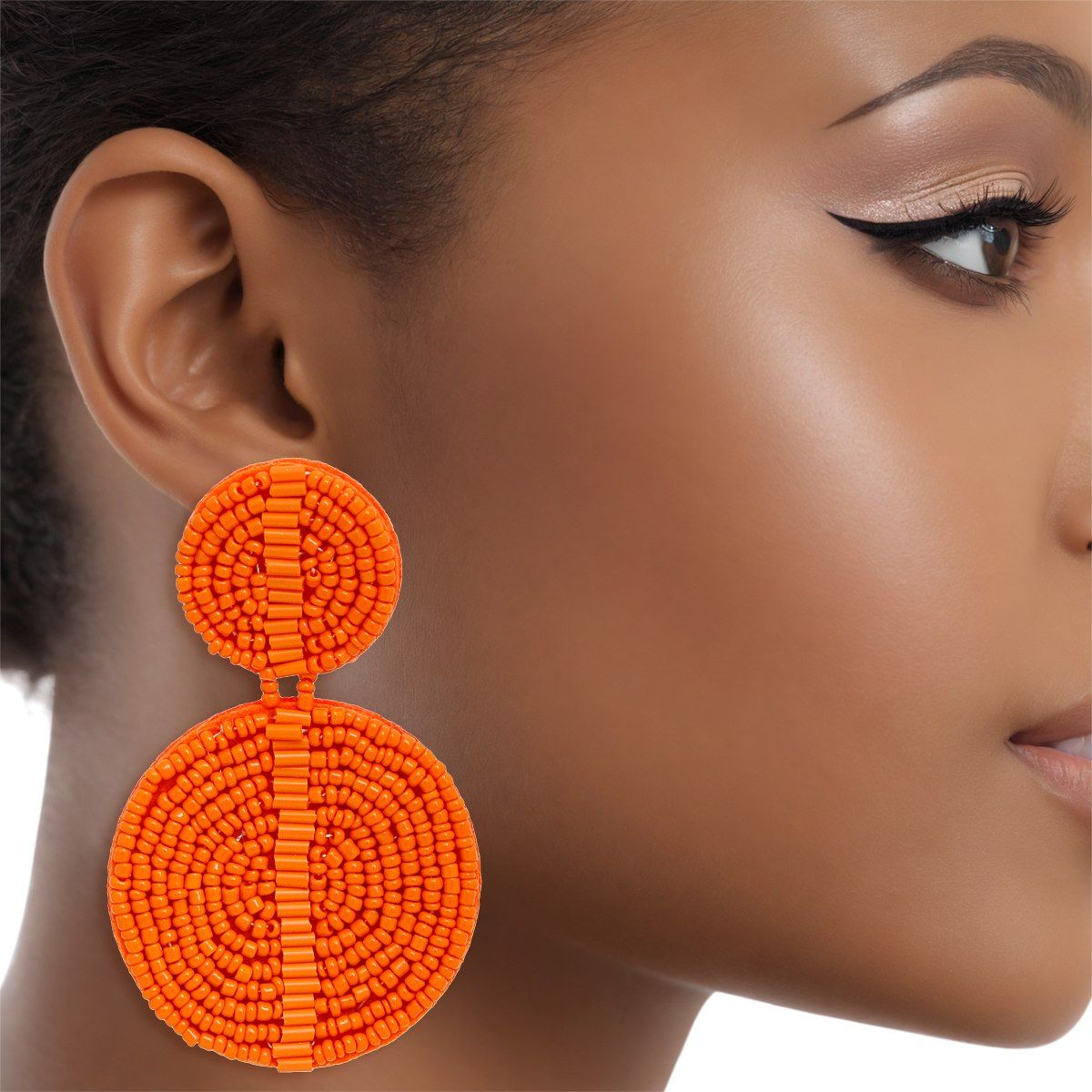 Drop Orange Seed Bead and Felt Circle Earrings