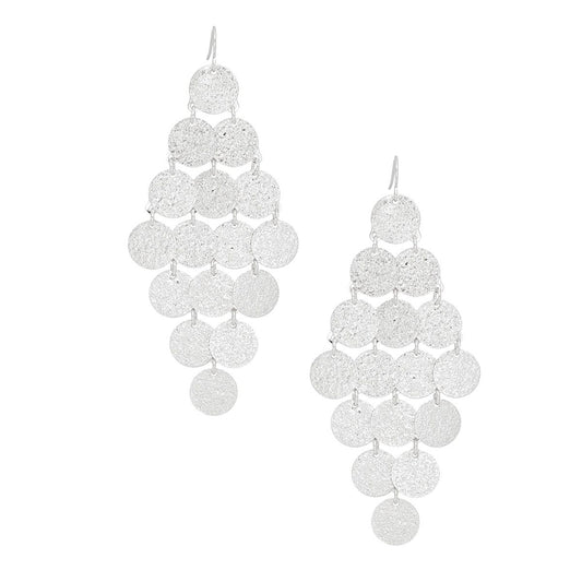 Fish Hook Brushed Silver Coin Dangle Earrings