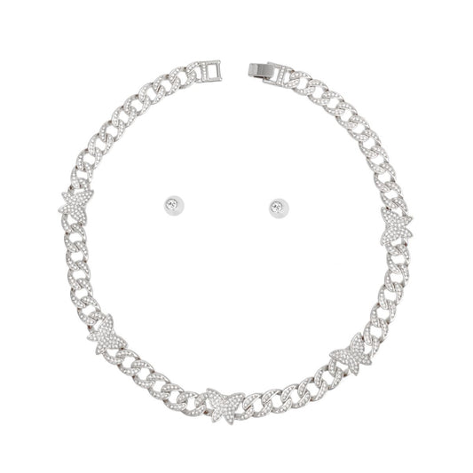 Chain Feminine Flair Iced Silver Butterfly Necklace