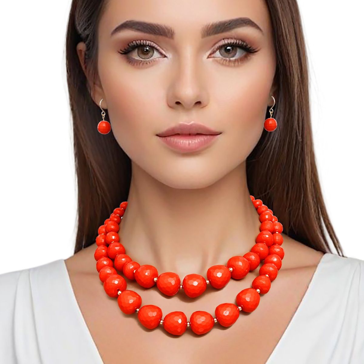 Beaded Coral Faceted Global Inspo Necklace Women