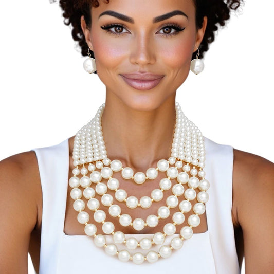 Pearl Bib Layered Cream Delicately Draped Necklace
