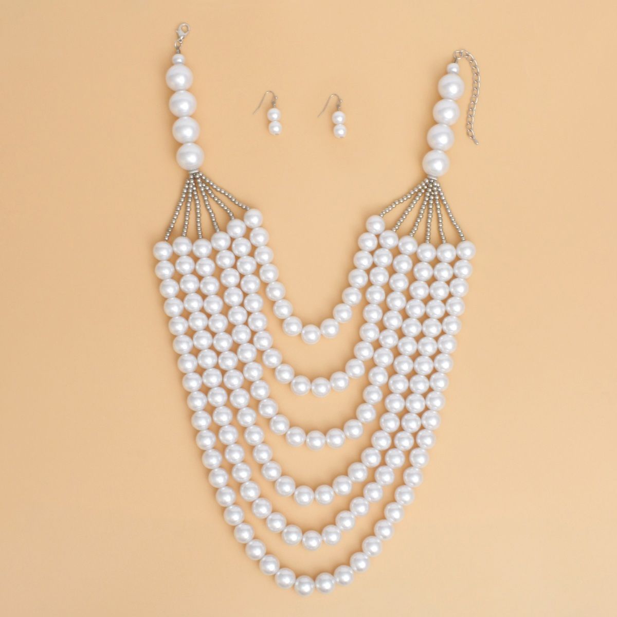 Pearl Long Layer 6 Strand White Chunky Necklace