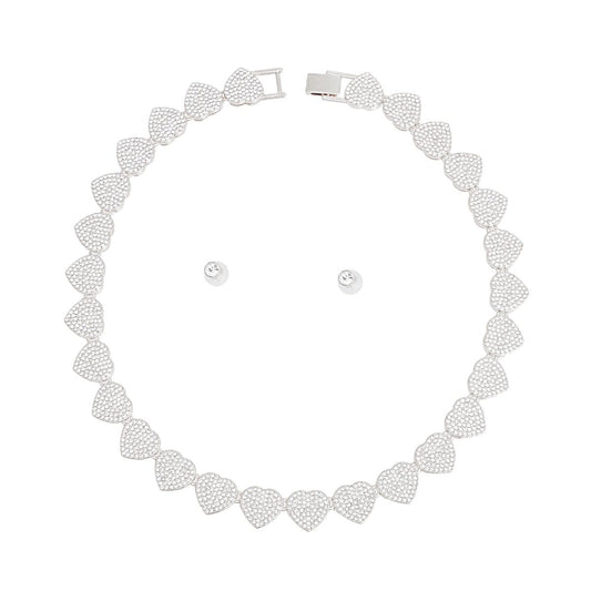 Chain Silver Pave Heart Link Necklace Set Women