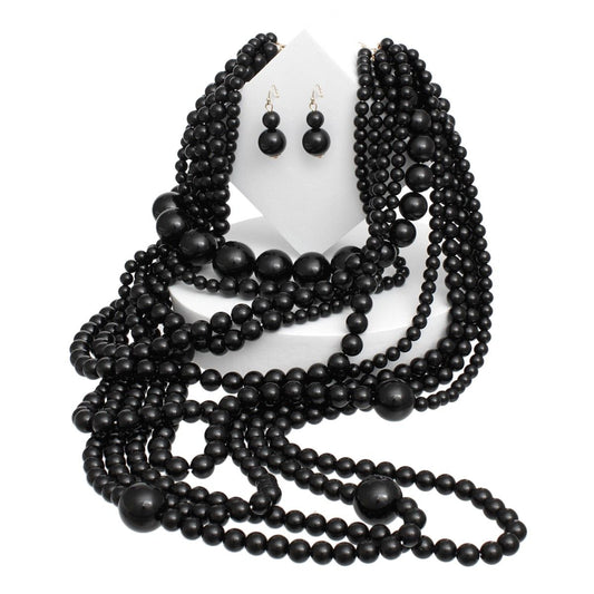Beaded Black 10 Strand Long Layered Necklace Women